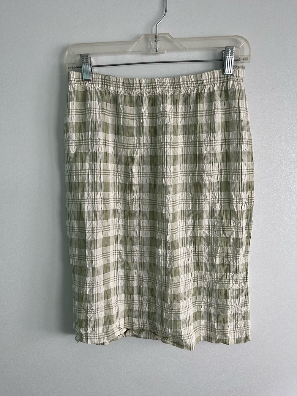 Vintage Cottage Core Light Green Plaid Knee Length Skirt Preppy